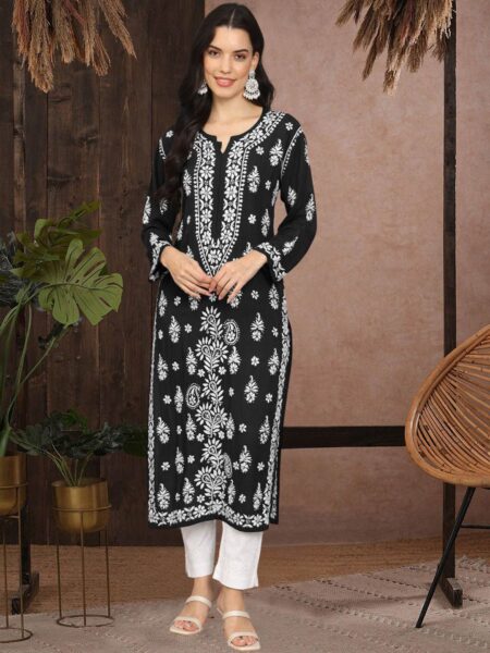 PARAMOUNT CHIKANEthnic Motifs Embroidered Chikankari Straight Kurta