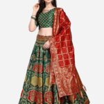 PURVAJA Green & Maroon Ready to Wear Lehenga & Unstitched Blouse With Dupatta