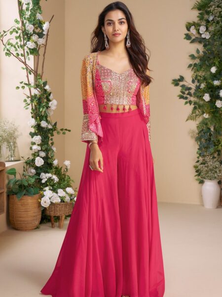 Pink Bandhej Print Jacketed Top Bottom Set