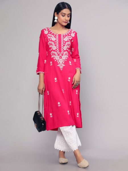 Rani Pink Chikankari Georgette Kurta