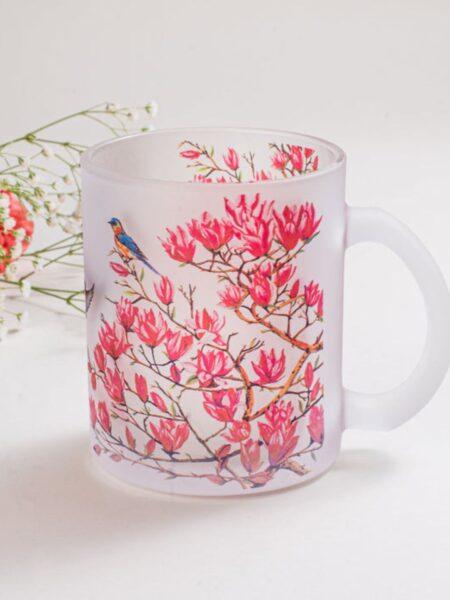 Pink Magnolias Frosted Glass Mug