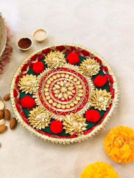 PomPom Gota Pooja Thali Red