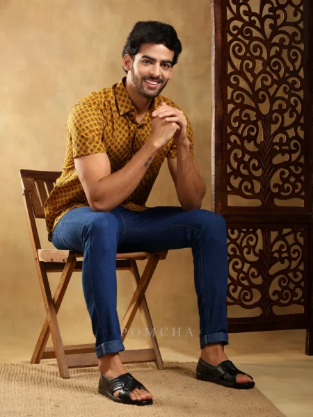 DARPAN MUSTARD COTTON HAND BLOCK SHIRT