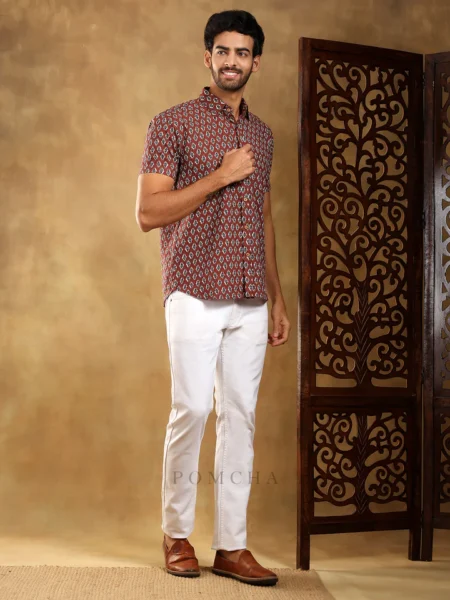 DAHLEEZ MAROON COTTON HAND BLOCK SHIRT