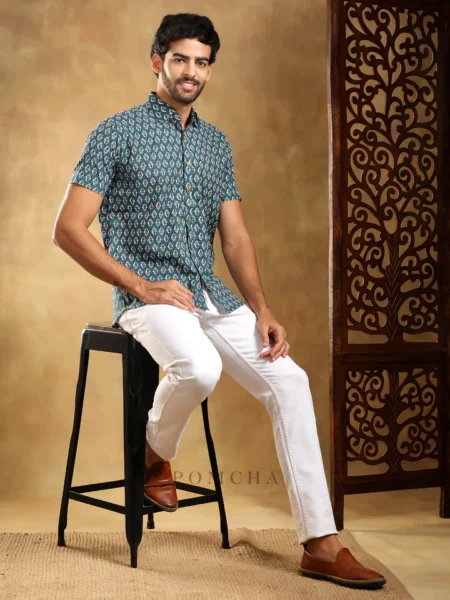 DAHLEEZ BLUE COTTON HAND BLOCK SHIRT