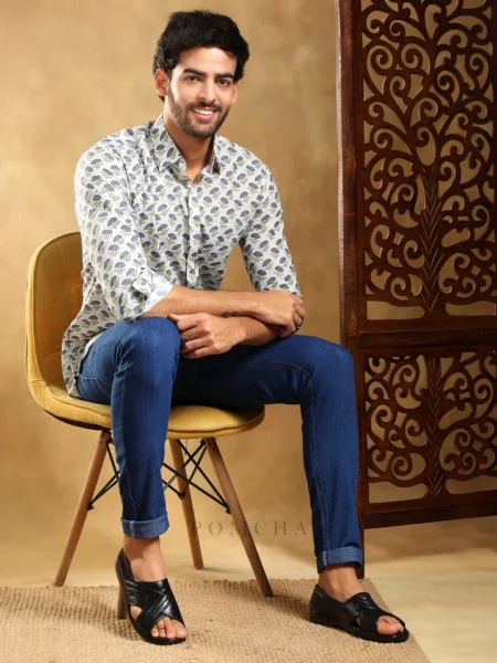 MADHUR GREY COTTON HAND BLOCK SHIRT