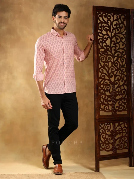SHUBH GULABI COTTON HAND BLOCK SHIRT