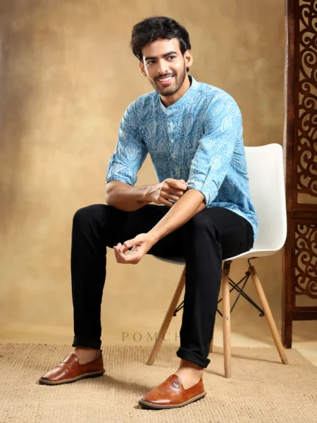 AMBER BLUE COTTON HAND BLOCK SHIRT