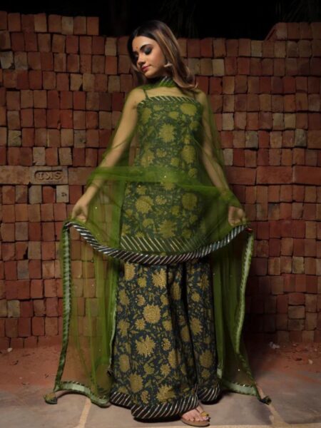 ORCHID GREEN HAND BLOCK PURE COTTON SUIT SET