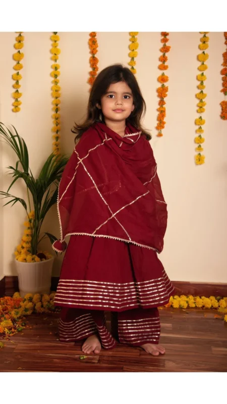 BACHPAN MAROON GOTTA JAAL ANARKALI SET