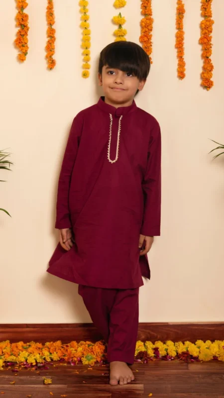 BACHPAN BURGUNDY KURTA PANT SET