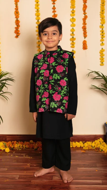 BACHPAN GULMOHAR HAND BLOCK KURTA JACKET SET