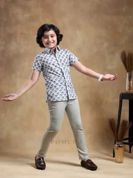 BACHPAN MADHUR GREY COTTON HAND BLOCK SHIRT