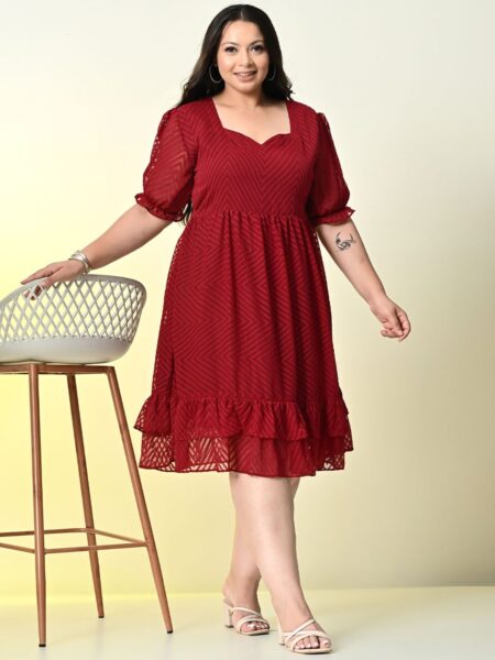 PrettyPlus by Desinoor.com Plus Size Chevron Georgette Fit & Flare Dress