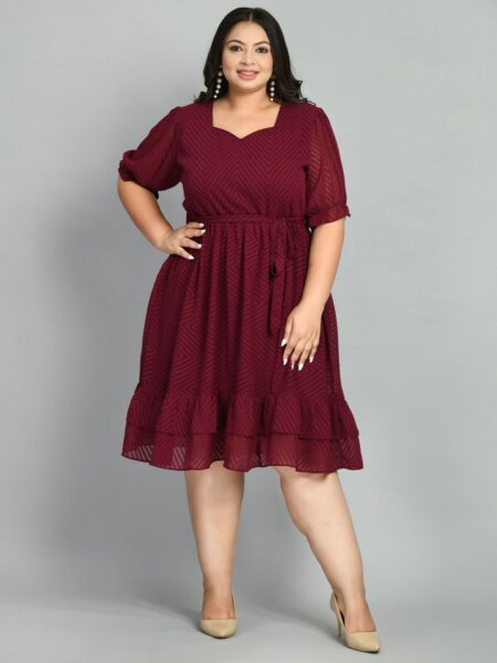 PrettyPlus by Desinoor.com Plus Size Chevron Printed Fit & Flare Dress