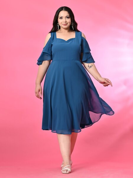 PrettyPlus by Desinoor.com Plus Size Cold-Shoulder Georgette Fit & Flare Dress
