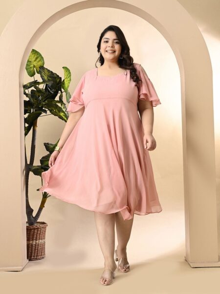 PrettyPlus by Desinoor.com Plus Size Cold-Shoulder Georgette Fit & Flare Dress