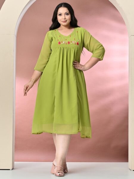 PrettyPlus by Desinoor.com Plus Size Embellished Georgette A-Line Dress