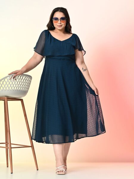 PrettyPlus by Desinoor.com Plus Size Flared Sleeve Georgette Fit and Flare Midi Dress