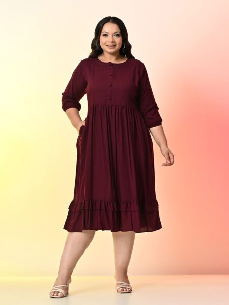 PrettyPlus by Desinoor.com Plus Size Puff  Sleeve Fit & Flare Midi Dress