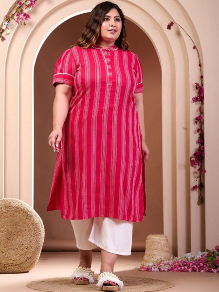 PrettyPlus by Desinoor.com Plus Size Striped Straight Kurta With Palazzos