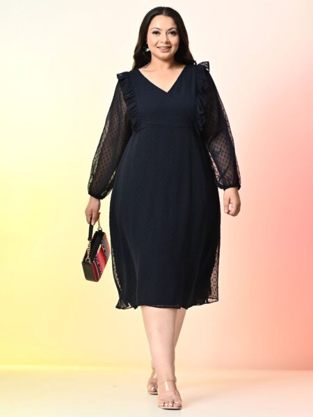 PrettyPlus by Desinoor.com Plus Size Women Georgette Fit & Flare Midi Dress