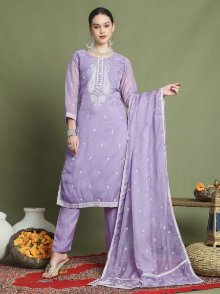 Purple Designer Lakhnavi Thread Work Stitched Salwar Suit
