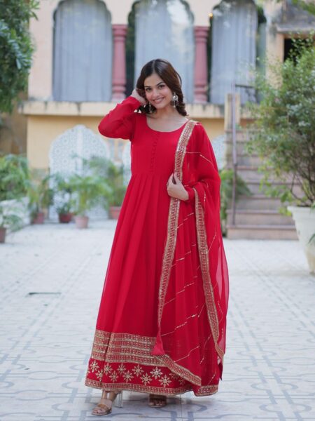 Faux Blooming Gown with Dupatta With Attractive Embroidered Work