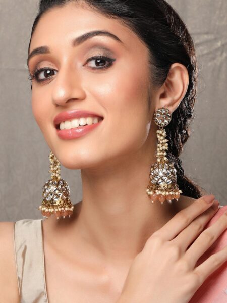 Rubans 24K Gold-Plated Kundan Contemporary Jhumkas