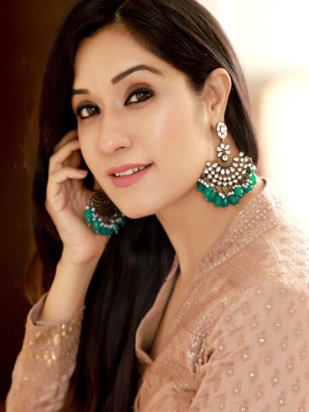 Rubans Silver-Toned & Green Classic Drop Earrings