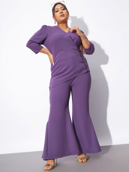 SASSAFRAS Curve Plus Size  Wrap Top With Kick Pleat Trousers Co-Ords