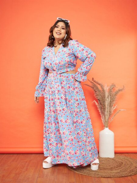 SASSAFRAS Curve Women Floral Printed Crepe Dress