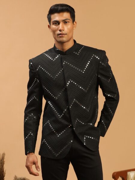 Men's Black Ethnic Mirror Work Jodhpuri