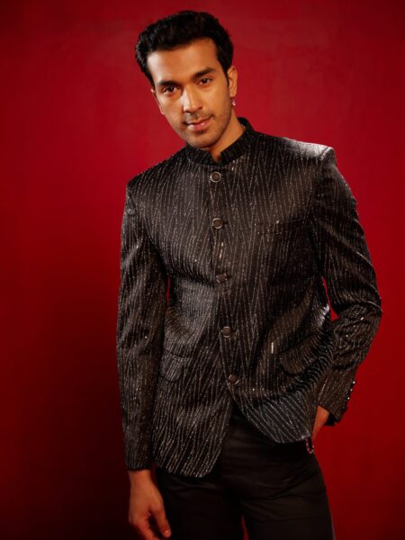 Men's Black Sequined Jodhpuri