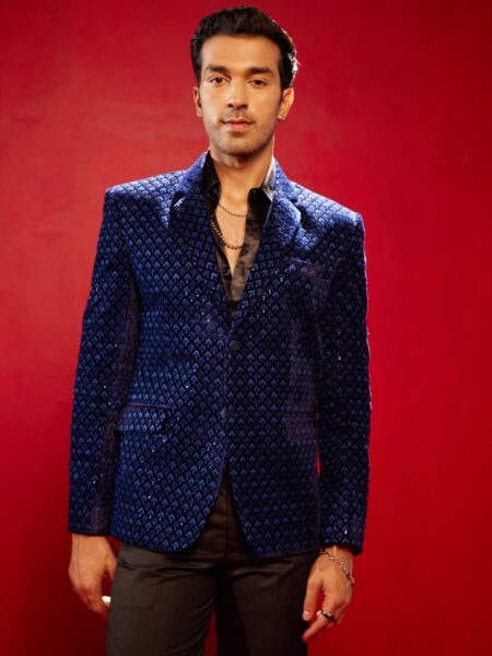 Men's Blue Velvet Schiflli Blazer