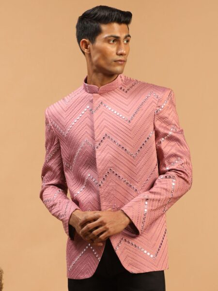 Men's Onion Pink Ethnic Mirror Work Jodhpuri