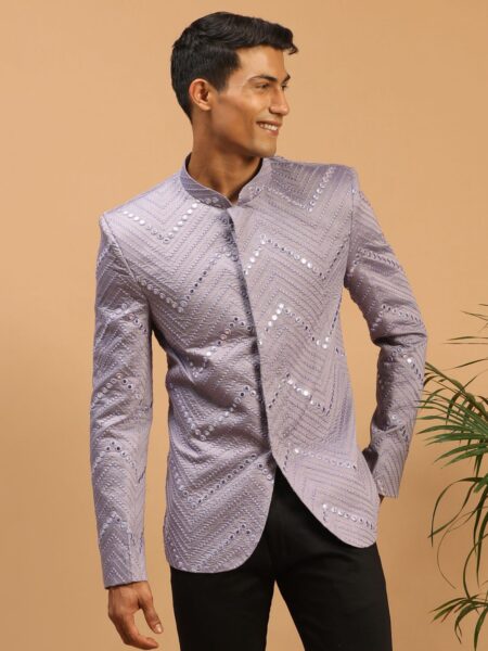 Men's Purple Ethnic Mirror Work Jodhpuri