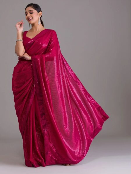 Premium Sequins Saree Collection With Blouse Piece - Magenta