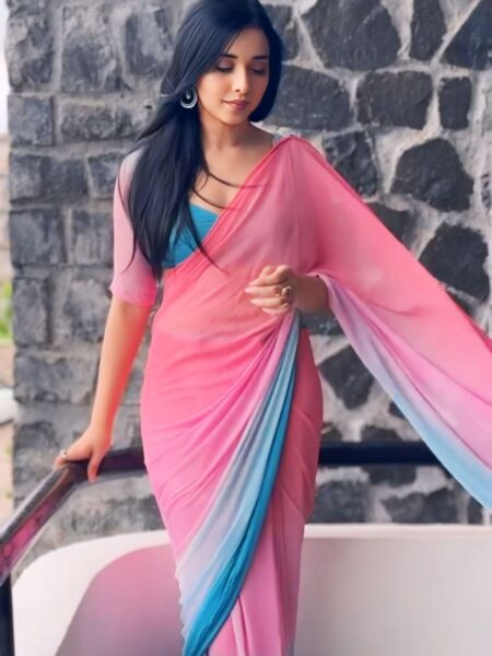 Georgette Silk Printed Ready To Wear Saree With Unstitched Blouse Piece