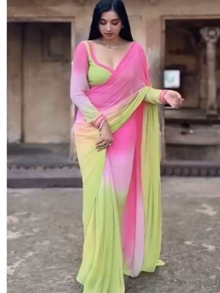 Georgette Silk Printed Ready To Wear Saree With Unstitched Blouse Piece