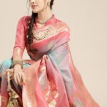 Saree mall Pink & Blue Floral Dyed Banarasi Sarees