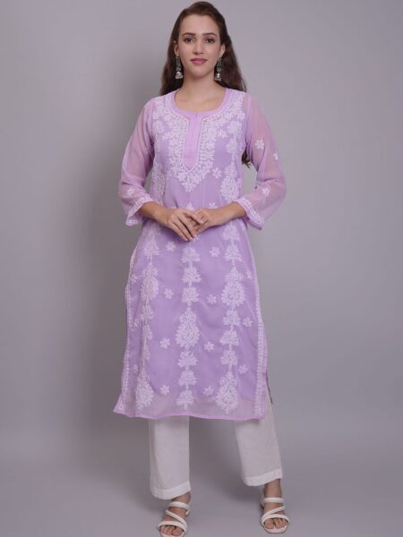 Seva Chikan Women Ethnic Motifs Embroidered Chikankari Handloom Georgette Kurta