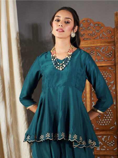 Shae by SASSAFRAS Teal Green Embroidered V-neck A-Line