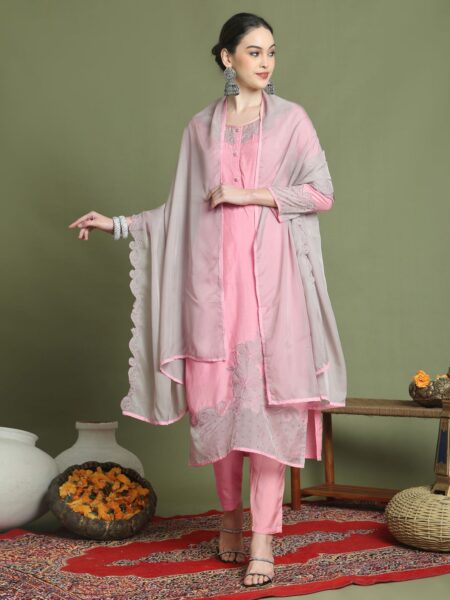 Pink Embroidery Stitched Salwar Suit