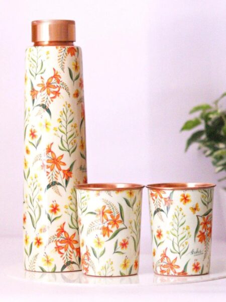 Summer Blossoms Copper Bottle and Tumbler Set