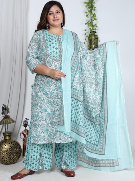 Swasti Floral Printed Pure Cotton Kurta With Trousers & Dupatta