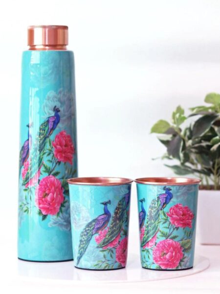 The Royal Peacock Copper Bottle and Tumbler Set