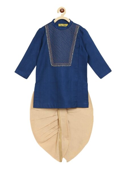 Tiber Taber Boys Blue & Beige Solid Kurta with Dhoti Pants