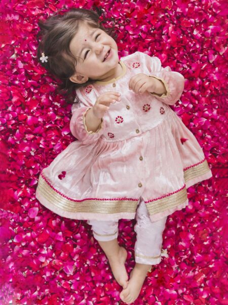 Tiber Taber Girls Floral Embroidered Thread Work Velvet Anarkali Kurta With Trouser