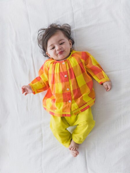 Tiber Taber Infants Checked Pure Cotton Top with Trousers